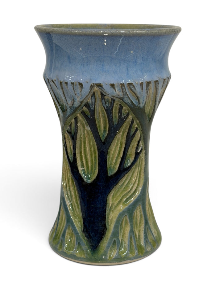 Vase - sgraffito trees, green blue atomic