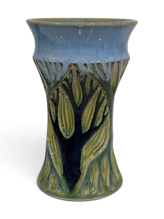 Vase - sgraffito trees, green blue atomic