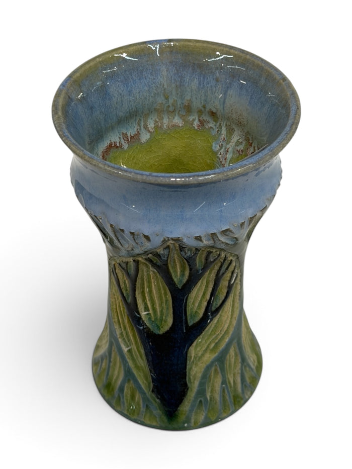 Vase - sgraffito trees, green blue atomic