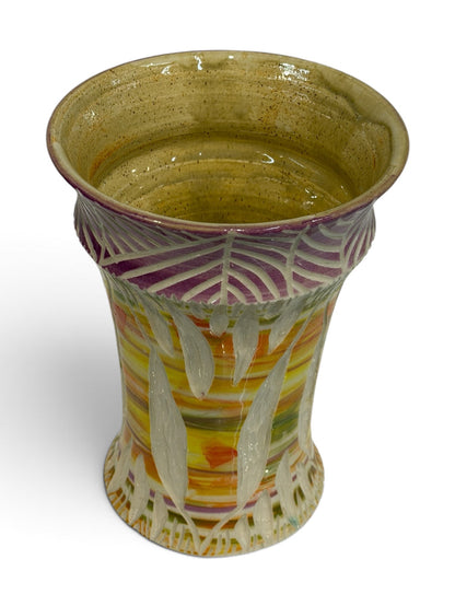 Vase - sgraffito trees, yellow & purple