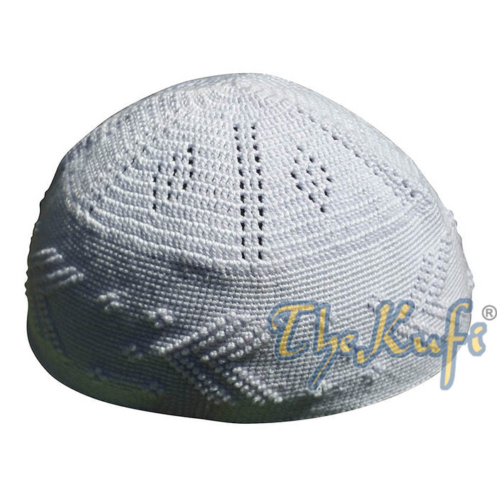 White Cotton Hand-Crochet with Arrow Design Large Kufi