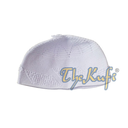White Cotton Hand-Crochet with Parallelogram Knot Design Open-Weave Feature On Top Kufi
