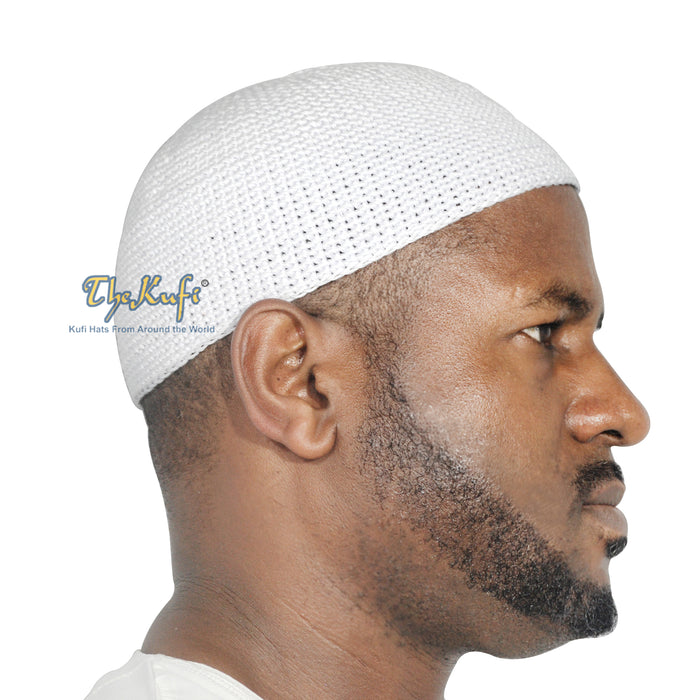 White Cotton Kufi Skull Cap Hand-Crocheted 100% Comfortable Fit For Salah