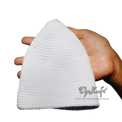 White Cotton Kufi Skull Cap Hand-Crocheted 100% Comfortable Fit For Salah
