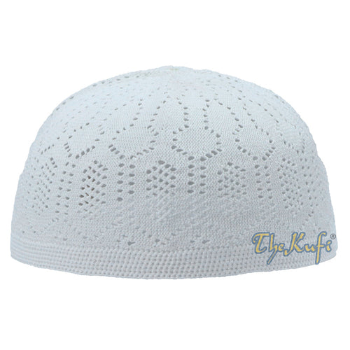 White Kufi Cap Turkish-Style Mercan® Machine-Knit Prayer Hat Taqiyah