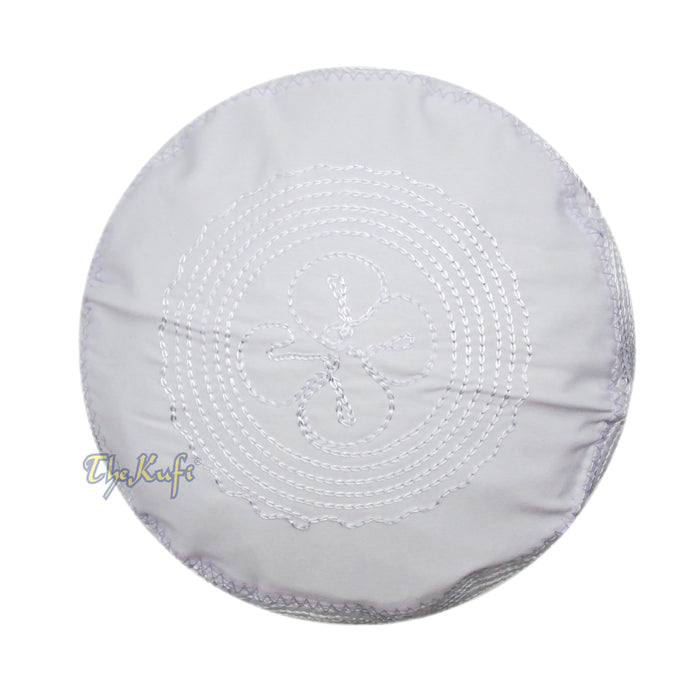 White Madinah Kufi | Embroidered Mix Fabric 3-inch Muslim Hat
