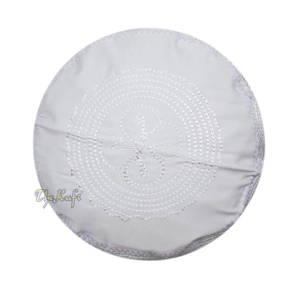 White Madinah Kufi | Embroidered Mix Fabric 3-inch Muslim Hat