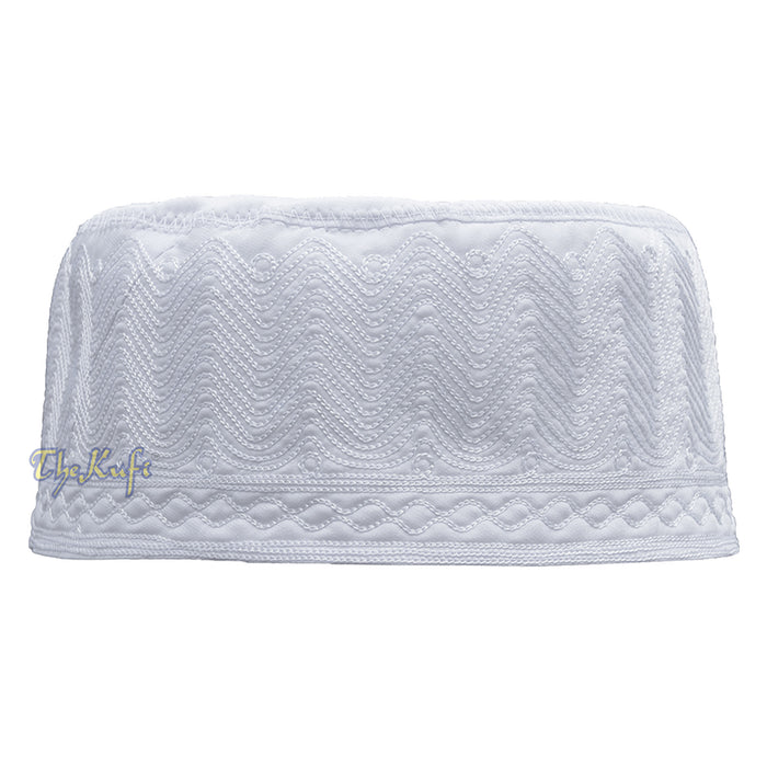 White Madinah Kufi | Embroidered Mix Fabric 3-inch Muslim Hat