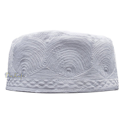 White Madinah Kufi | Embroidered Mix Fabric 3-inch Muslim Hat