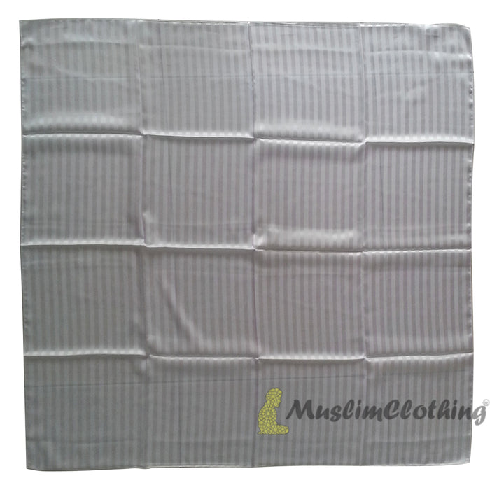 White Striped Borderless Satin Scarf Hijab Shawl Islamic Headwear