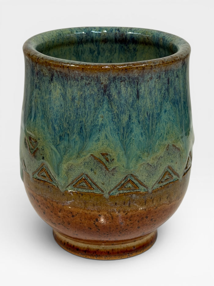 Wine Cup, Aztec Design - shino, seamist, opal