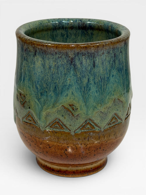 Wine Cup, Aztec Design - shino, seamist, opal