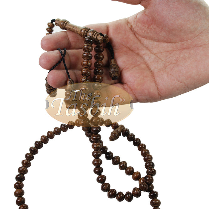 Wooden Islamic Prayer Beads - Natural Johar Wood Tasbih 99 count Contoured Beads In Gift Box By