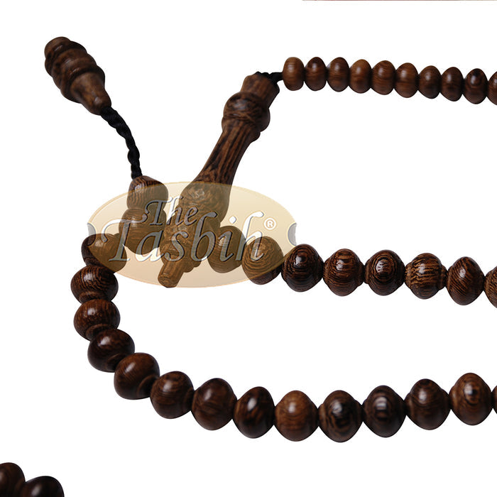 Wooden Islamic Prayer Beads - Natural Johar Wood Tasbih 99 count Contoured Beads In Gift Box By