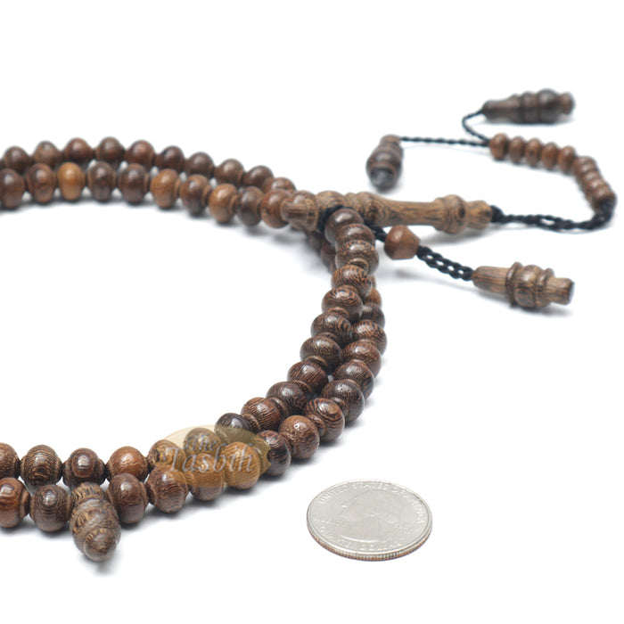 Wooden Islamic Prayer Beads - Natural Johar Wood Tasbih 99 count Contoured Beads In Gift Box By